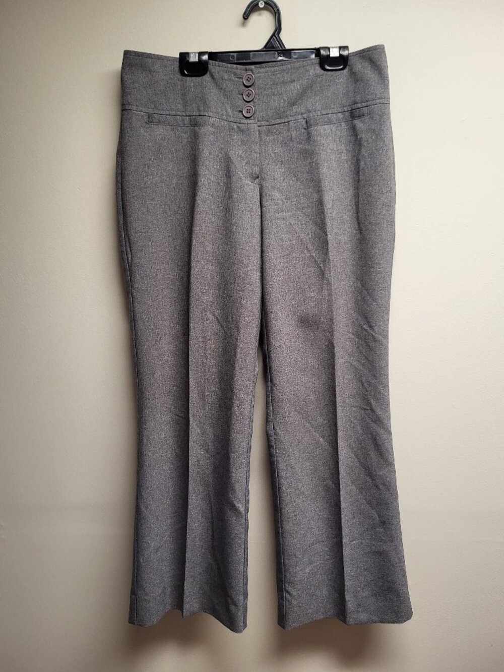 Suzy Shier Gray High-Waist Wide Leg Trousers Women's Size 5/6 Triple Button Offi